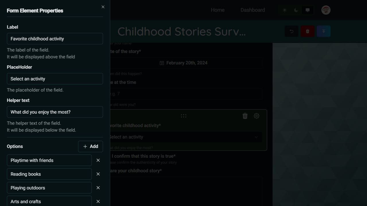 screenshot of the user's newly created form